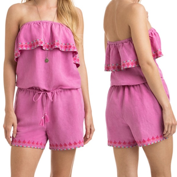Vineyard Vines Pants - Vineyard Vines Strapless Ruffle Embroidered Romper